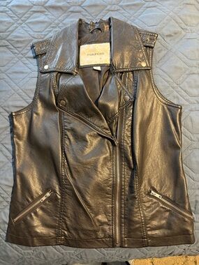 Maurices Black Faux Leather Moto-Style Vest